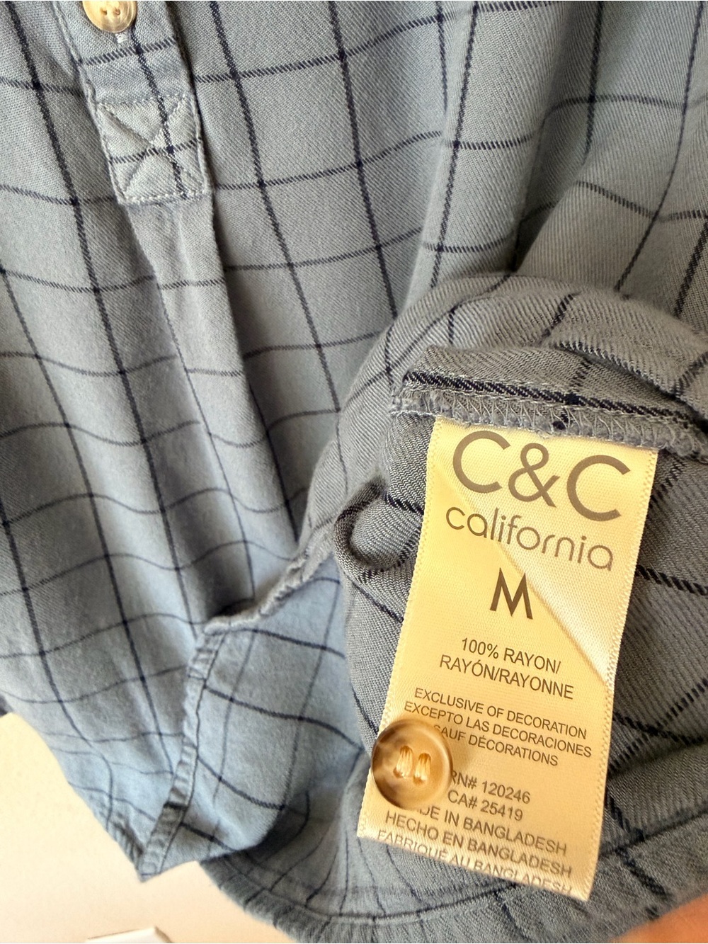 C&C California Blue Windowpane Button-Front Top - Picture 4 of 5